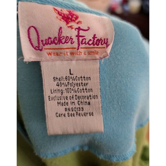 Quacker Factory Green Hoodie Jacket W/ Rhinestone Blue Trimmed Zipper Womens L - Picture 5 of 5